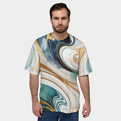 Футболка оверсайз мужская Аквамарин и оранж узор с завитками, цвет: 3D-принт — фото 2