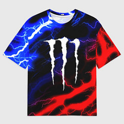 Мужская футболка оверсайз Monster energy молнии неон