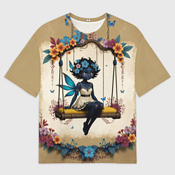 Футболка оверсайз мужская Аниме фея с цветами на качелях, цвет: 3D-принт