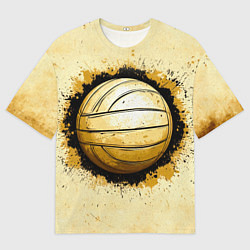 Футболка оверсайз мужская Волейбольный мяч на бежевом, цвет: 3D-принт