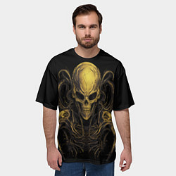 Футболка оверсайз мужская Пришелец - скелет, цвет: 3D-принт — фото 2