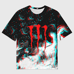 Мужская футболка оверсайз Monster energy огонь глитч