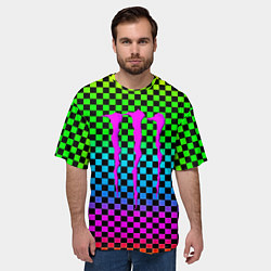 Футболка оверсайз мужская Monster energy неоновая клетка, цвет: 3D-принт — фото 2