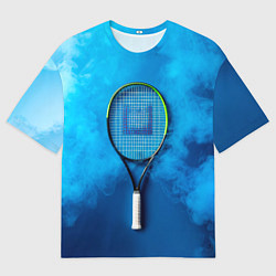Футболка оверсайз мужская Теннисная ракетка в синем дыму, цвет: 3D-принт