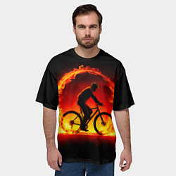 Футболка оверсайз мужская Трековый велосипедист в огне, цвет: 3D-принт — фото 2