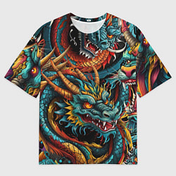 Мужская футболка оверсайз Татуировка дракона ирезуми