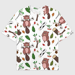 Футболка оверсайз мужская Бобер и полено, цвет: 3D-принт