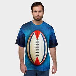 Футболка оверсайз мужская Мяч для регби на синем, цвет: 3D-принт — фото 2