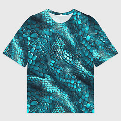 Футболка оверсайз мужская Бирюзовая чешуя рептилии - абстрактный паттерн, цвет: 3D-принт