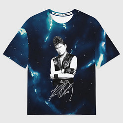 Футболка оверсайз мужская Юрий Хой черно-белый портрет с подписью, цвет: 3D-принт