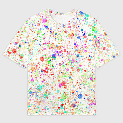 Мужская футболка оверсайз Белый с разноцветными брызгами