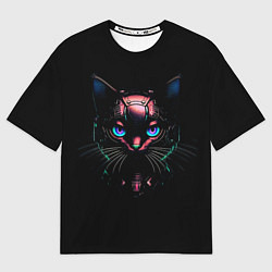 Футболка оверсайз мужская Cyber cat неоновые глаза, цвет: 3D-принт