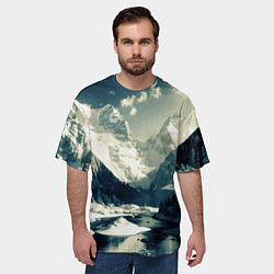 Футболка оверсайз мужская Река и горы снежные пейзаж, цвет: 3D-принт — фото 2