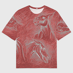 Футболка оверсайз мужская Черепа лошадей - эскиз, цвет: 3D-принт