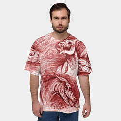 Футболка оверсайз мужская Черепа лошадей - эскиз, цвет: 3D-принт — фото 2