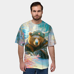 Футболка оверсайз мужская Русский медведь военный в лесу, цвет: 3D-принт — фото 2