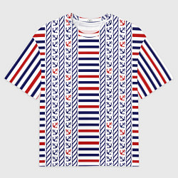 Мужская футболка оверсайз Полосатый морской орнамент с якорями