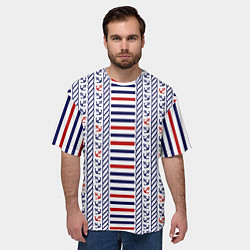 Футболка оверсайз мужская Полосатый морской орнамент с якорями, цвет: 3D-принт — фото 2