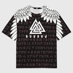 Футболка оверсайз мужская Асгард на фоне рун и валькнут, цвет: 3D-принт
