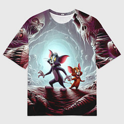 Футболка оверсайз мужская Том и Джерри в пещере ужасов - хэллоуин, цвет: 3D-принт