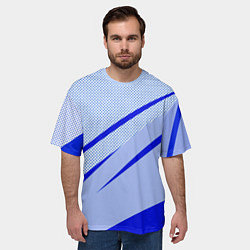 Футболка оверсайз мужская Светло-синий текстура с полосой, цвет: 3D-принт — фото 2