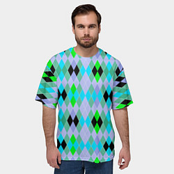 Футболка оверсайз мужская Геометрический узор с разноцветными ромбами, цвет: 3D-принт — фото 2