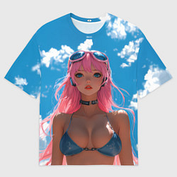 Футболка оверсайз мужская Девушка в купальнике на фоне неба, цвет: 3D-принт