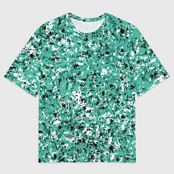 Мужская футболка оверсайз Бирюзовый с чёрно-белыми пятнами