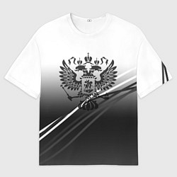 Мужская футболка оверсайз Герб России градиент в полосами серый