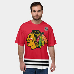 Футболка оверсайз мужская Бобби Халл - Чикаго Блэкхокс, цвет: 3D-принт — фото 2