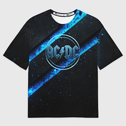 Футболка оверсайз мужская ACDC черно-синяя текстура, цвет: 3D-принт