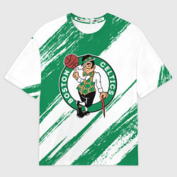 Футболка оверсайз мужская Boston Celtics white and green, цвет: 3D-принт