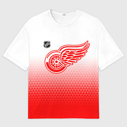 Мужская футболка оверсайз Детройт Ред Уингз - красно белый градиент