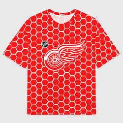 Мужская футболка оверсайз Детройт Ред Уингз - красные соты