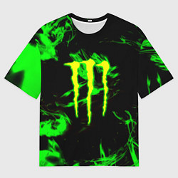 Мужская футболка оверсайз Monster energy кислотное лого огонь