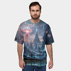Футболка оверсайз мужская Фантастический мир с медузами и озеро у гор, цвет: 3D-принт — фото 2