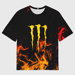 Мужская футболка оверсайз Monster energy orange fire