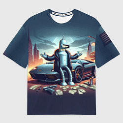 Мужская футболка оверсайз Бендер рядом с Ламбо и рассыпанным баблом