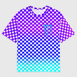 Мужская футболка оверсайз Monster шахматная клетка градиент