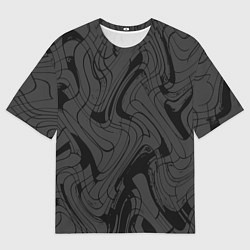 Мужская футболка оверсайз Тёмно-серый абстракция лниии
