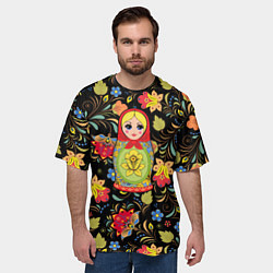 Футболка оверсайз мужская Хохломская роспись с русской матрёшкой, цвет: 3D-принт — фото 2