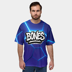 Футболка оверсайз мужская Bones белое лого на синих плитах, цвет: 3D-принт — фото 2