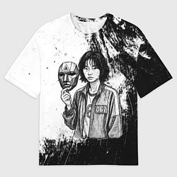 Футболка оверсайз мужская Squid Game Игрок 067 держит маску, цвет: 3D-принт