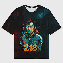 Футболка оверсайз мужская Игра в кальмара игрок 218 граффити, цвет: 3D-принт