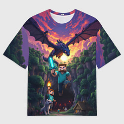 Футболка оверсайз мужская Дракон края и Стив - Майнкрафт арт, цвет: 3D-принт