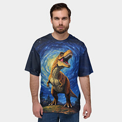 Футболка оверсайз мужская Тираннозавр Рекс - звездная ночь, цвет: 3D-принт — фото 2