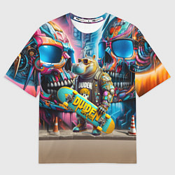 Футболка оверсайз мужская Hippo with longboard - graffiti, цвет: 3D-принт