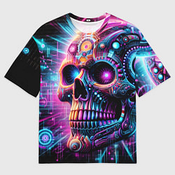 Футболка оверсайз мужская Neon cyber skull, цвет: 3D-принт