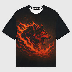 Мужская футболка оверсайз Инфернальный волк