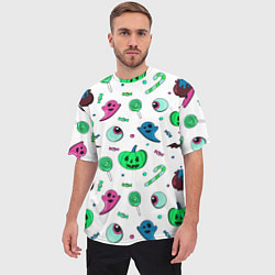 Футболка оверсайз мужская Halloween light green pumpkin - паттерн, цвет: 3D-принт — фото 2